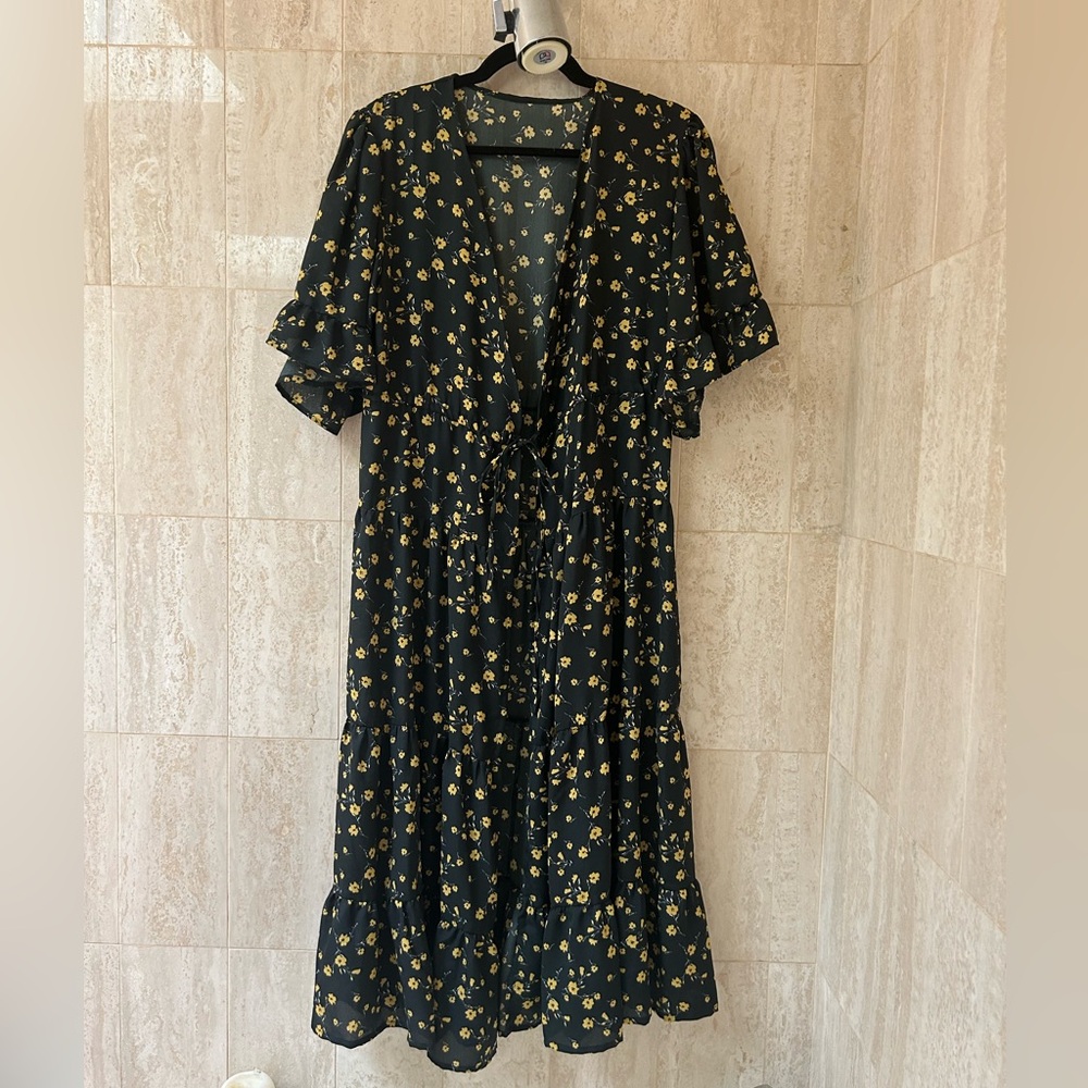 Urban Outfitters Floral Duster (One Size) - Black/Yellow